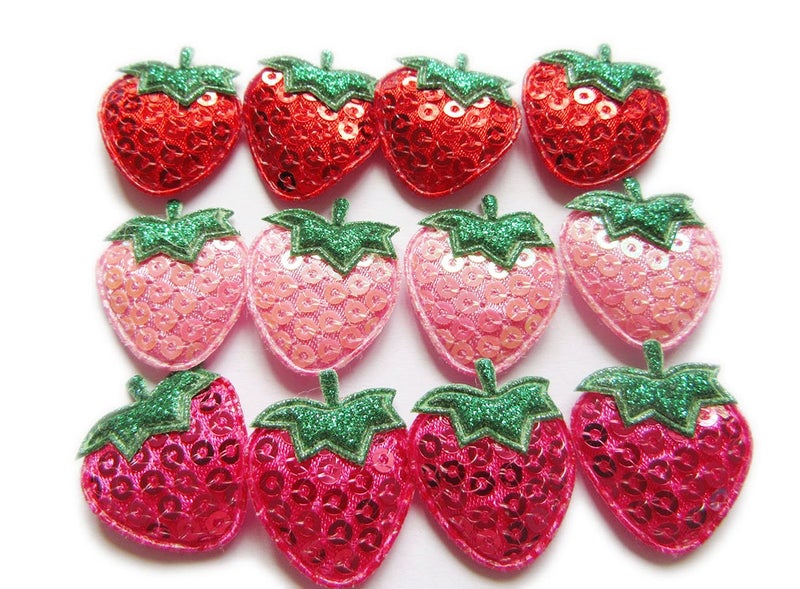 YYCRAFT 60pcs Padded Sequin Strawberry Appliques for DIY Sewing Craft-3 Colors - Image 1